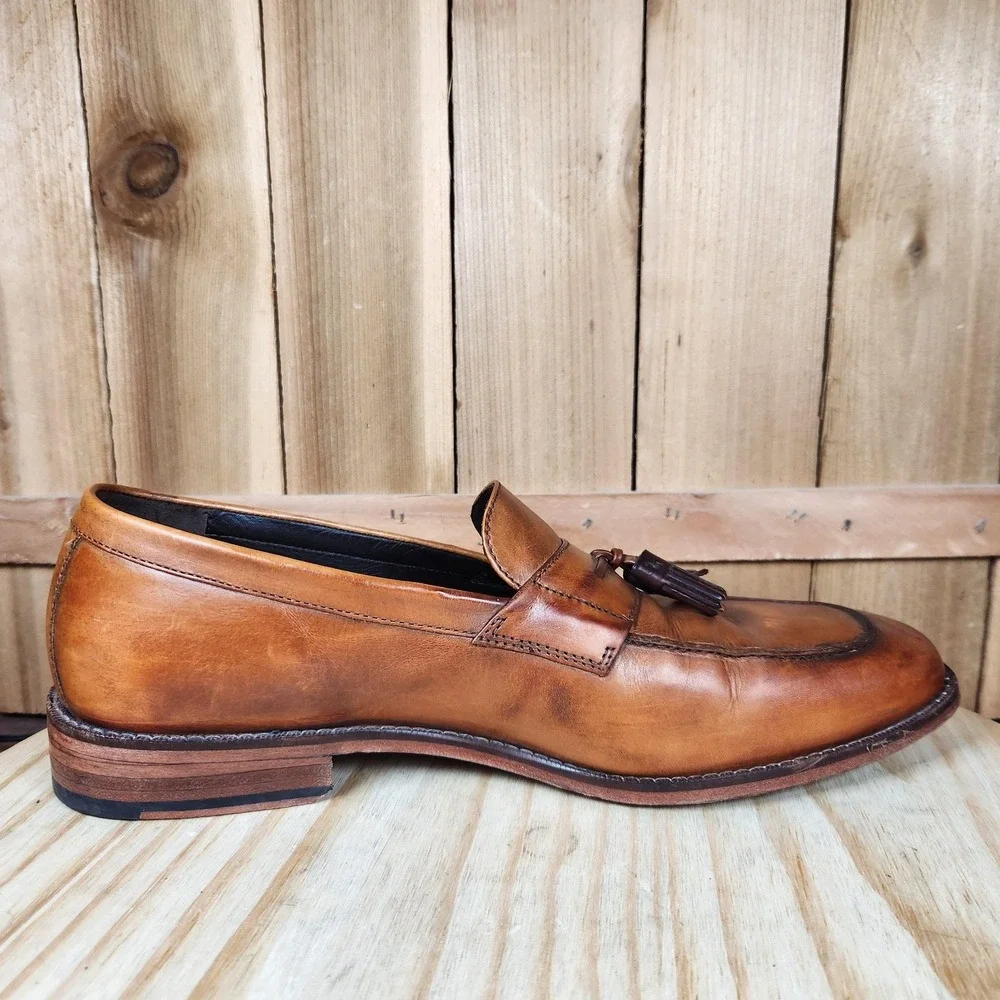 Cole Haan Tassel Loafer Shoes Mens‎ 10 M Brown Leather Slip On Dress Square Toe